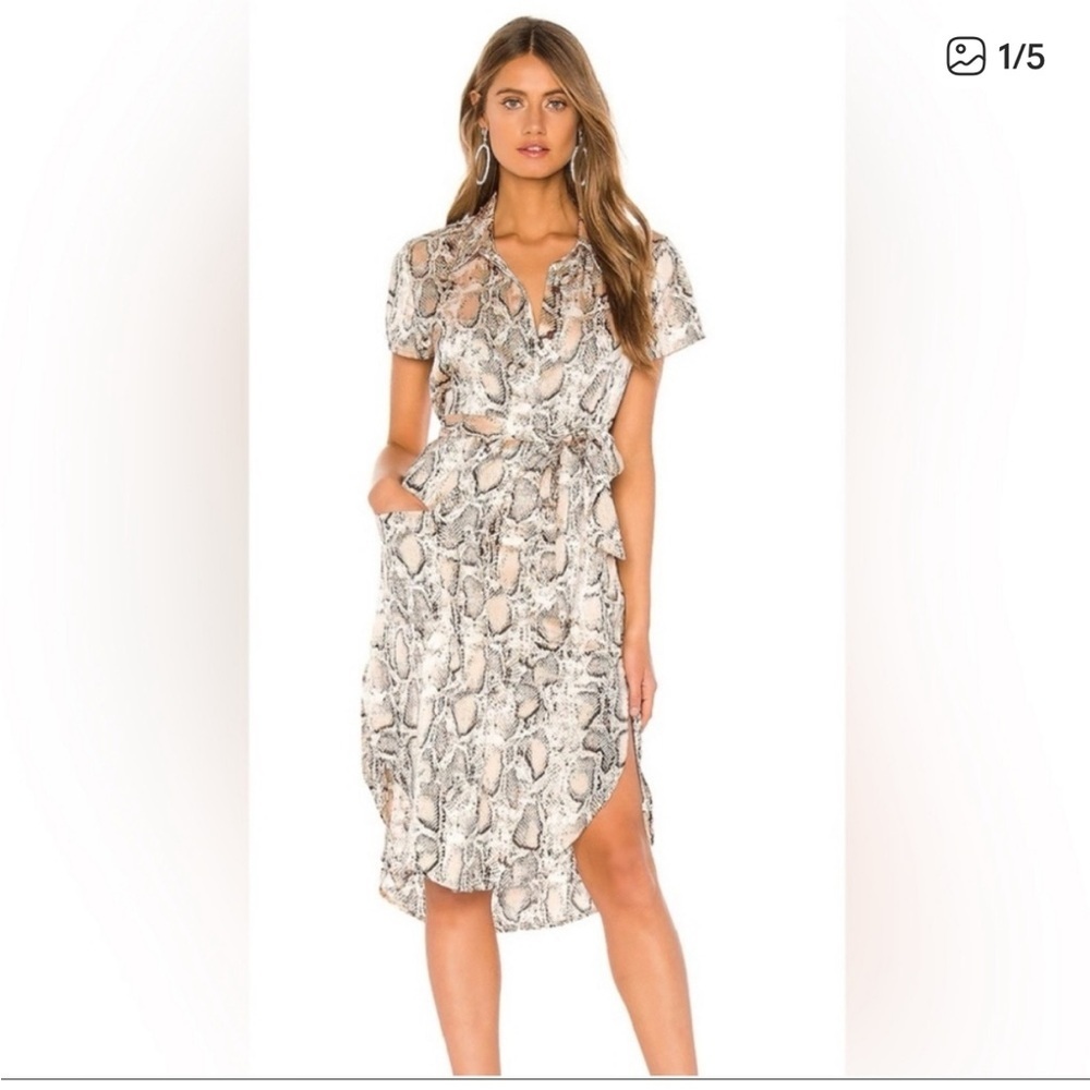 L’Academie Brown & Creme Satin Snakeskin Shirt Utility Dress Small Retail $168